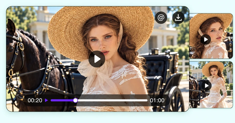 The same character maintained across a main scene and two reference scenes