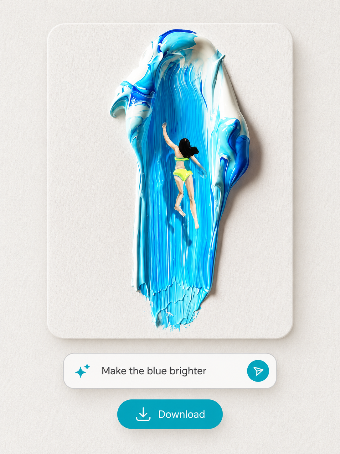 Swimmer artwork with a request to make the blue brighter and a Download button