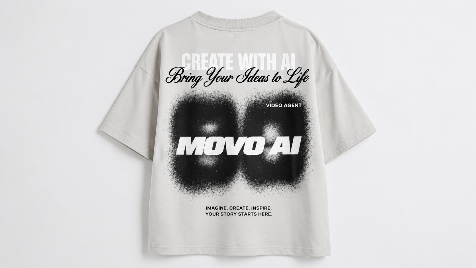 White T-shirt with black MOVO AI typography and artwork