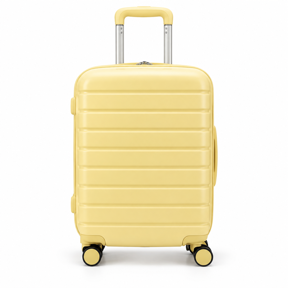 Yellow suitcase on a white background