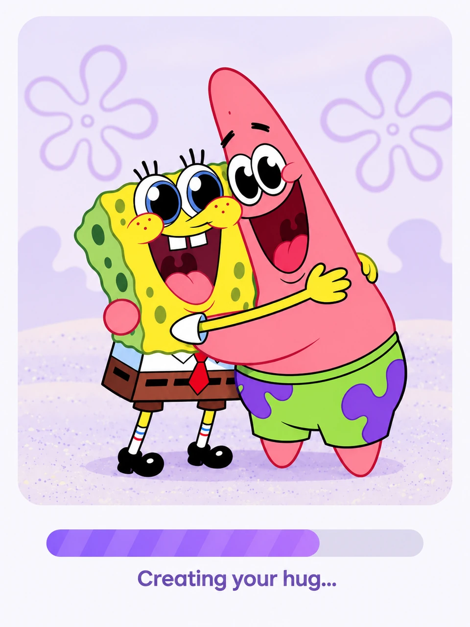 SpongeBob and Patrick hugging above a Creating your hug progress bar