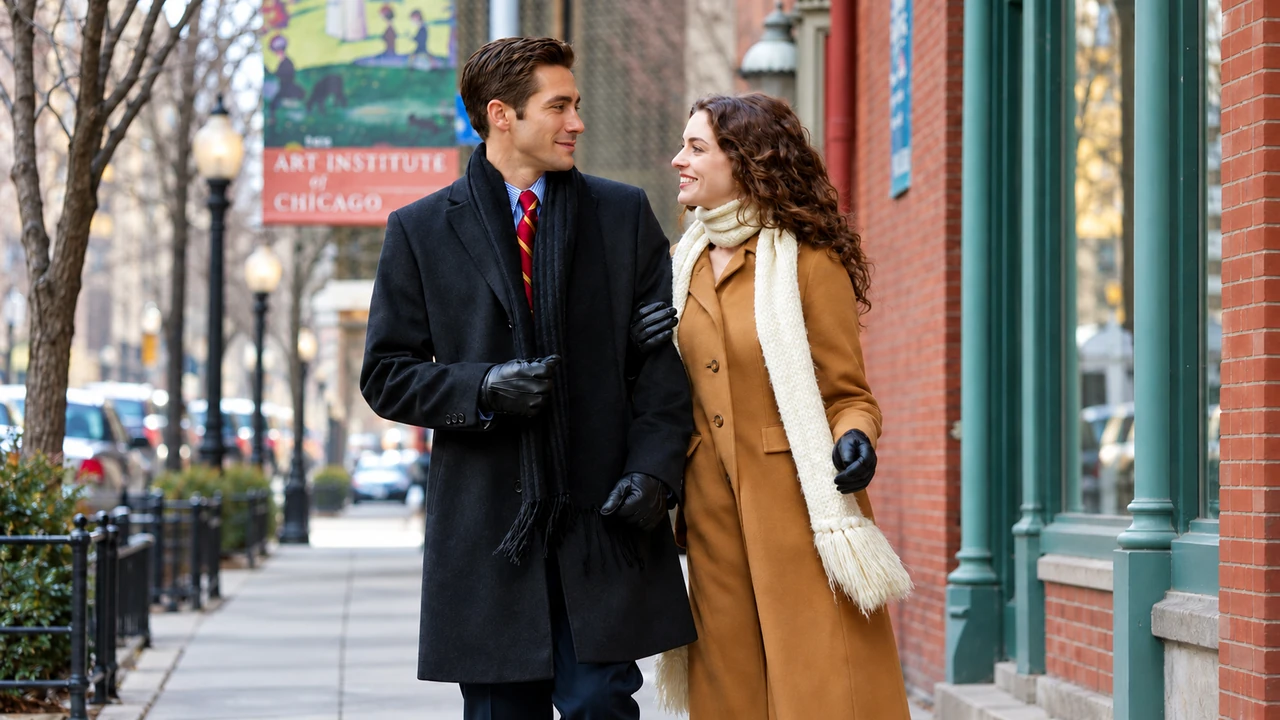 A couple walking arm in arm along a city street