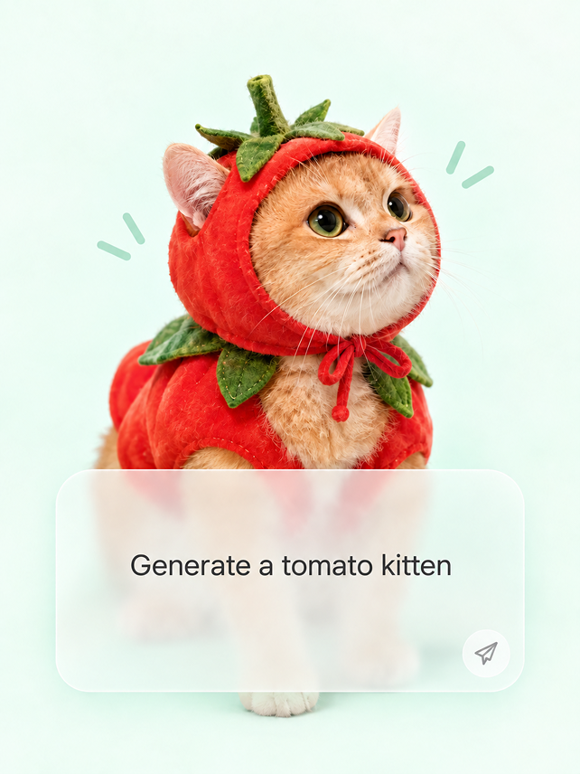 A tomato kitten created from a conversational request