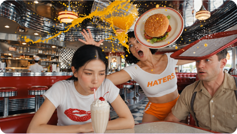 Friends at a colorful restaurant