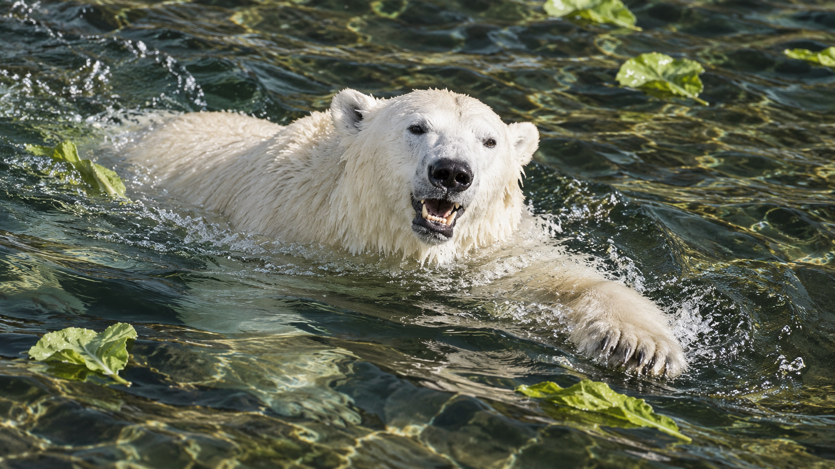 A polar bear swimming in clear water