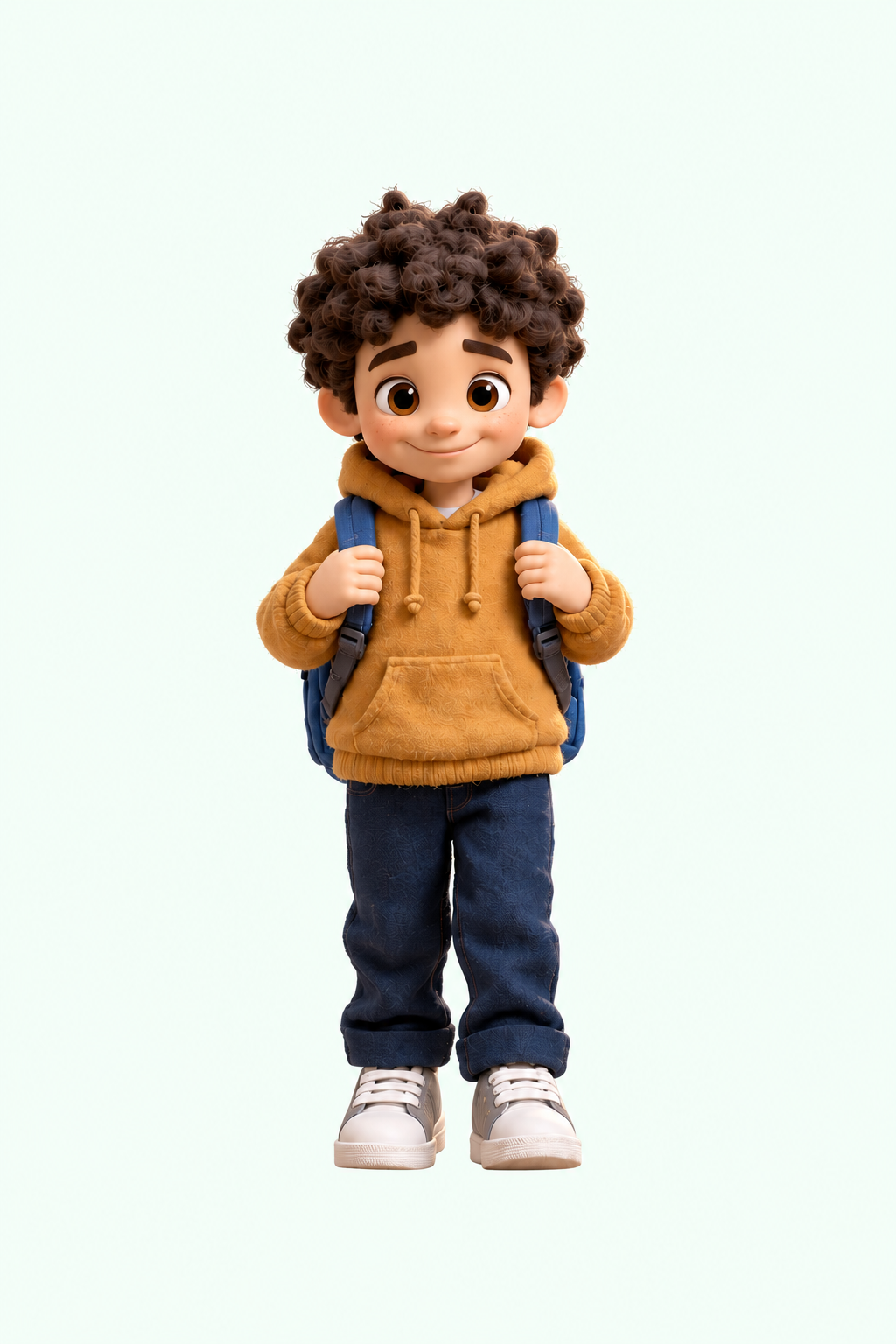 A cartoon boy with a backpack