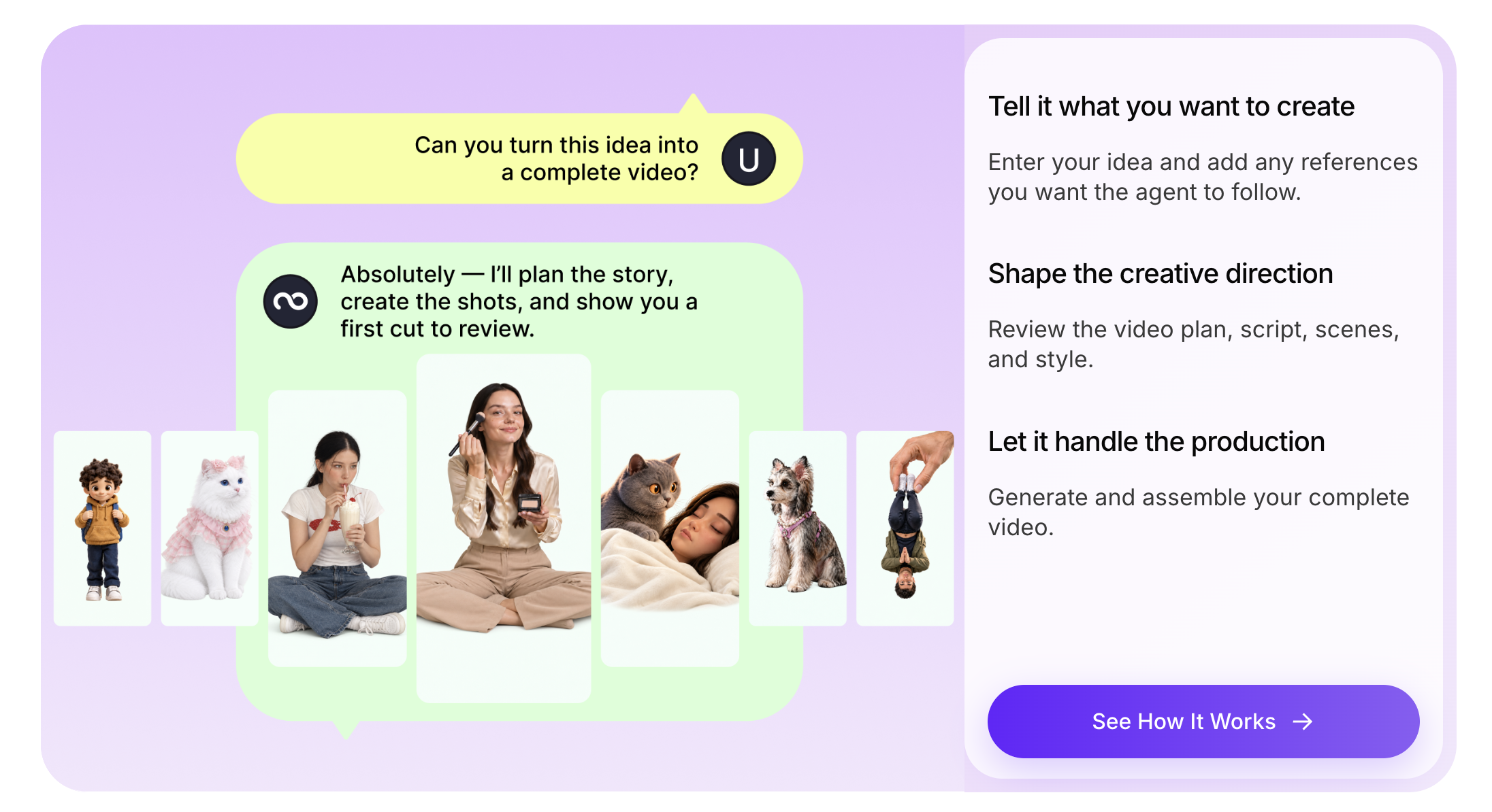 Video creation examples with characters and scenes