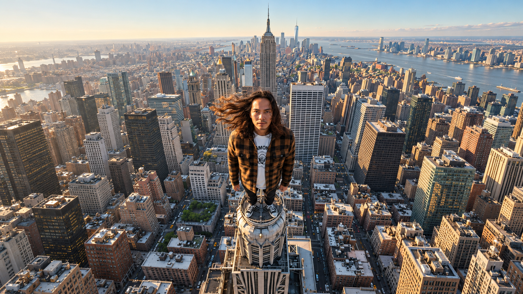 Man above a panoramic New York skyline