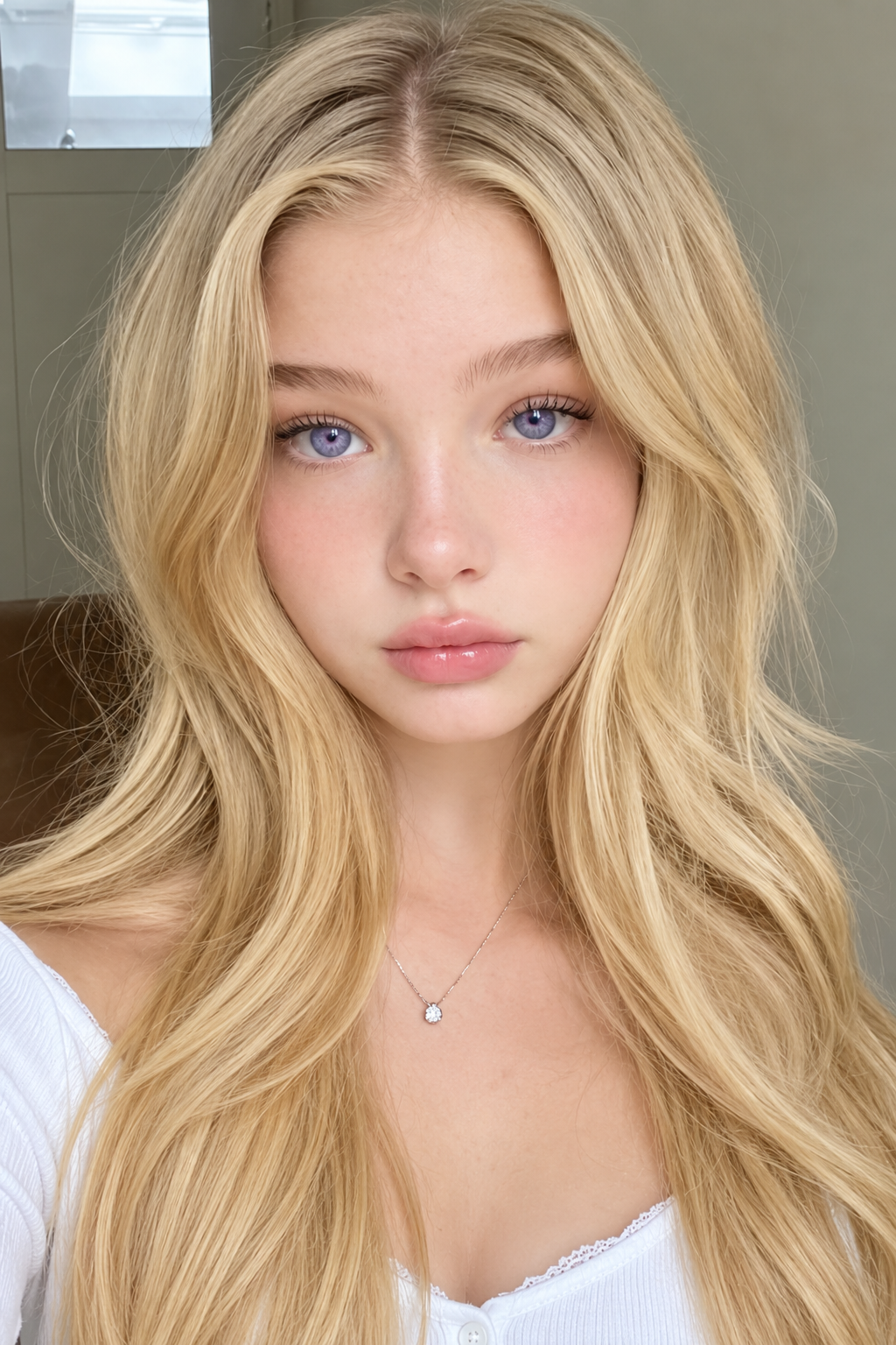 Close-up portrait with long blonde hair