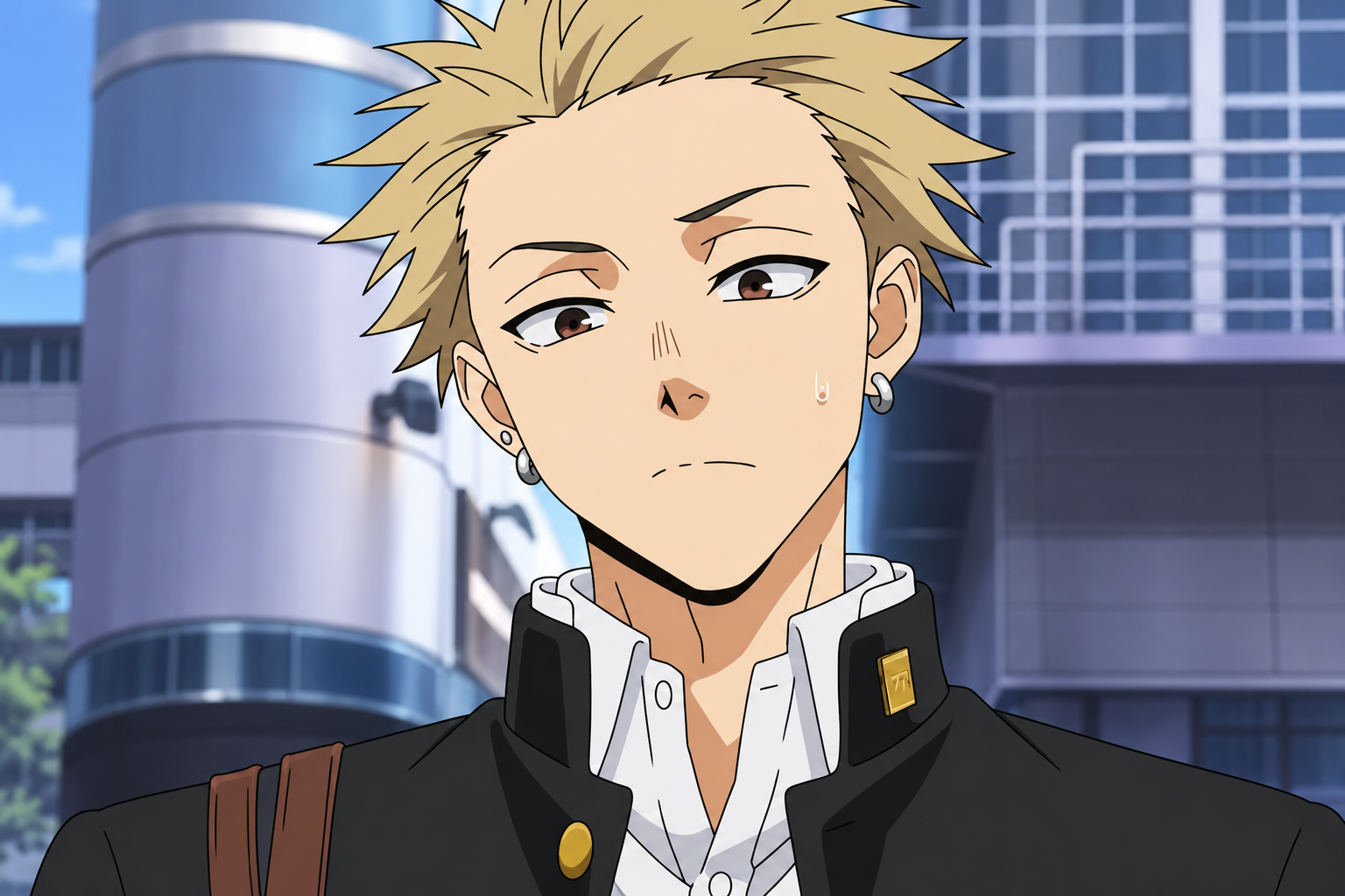 Blond anime character in a city