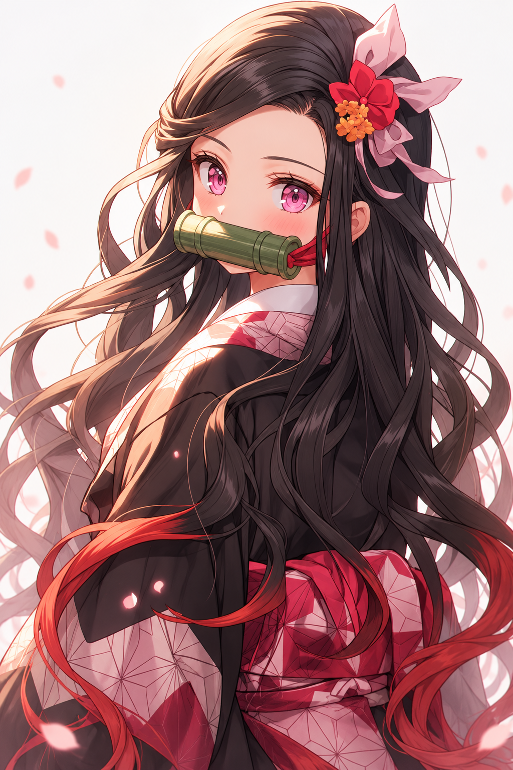 Anime portrait with floral hair accessories