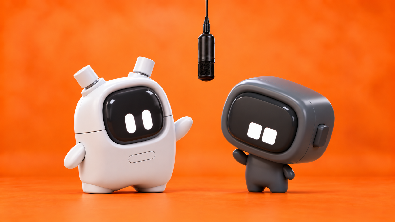 Two original robots bringing contrasting personalities to a hotel lobby double act