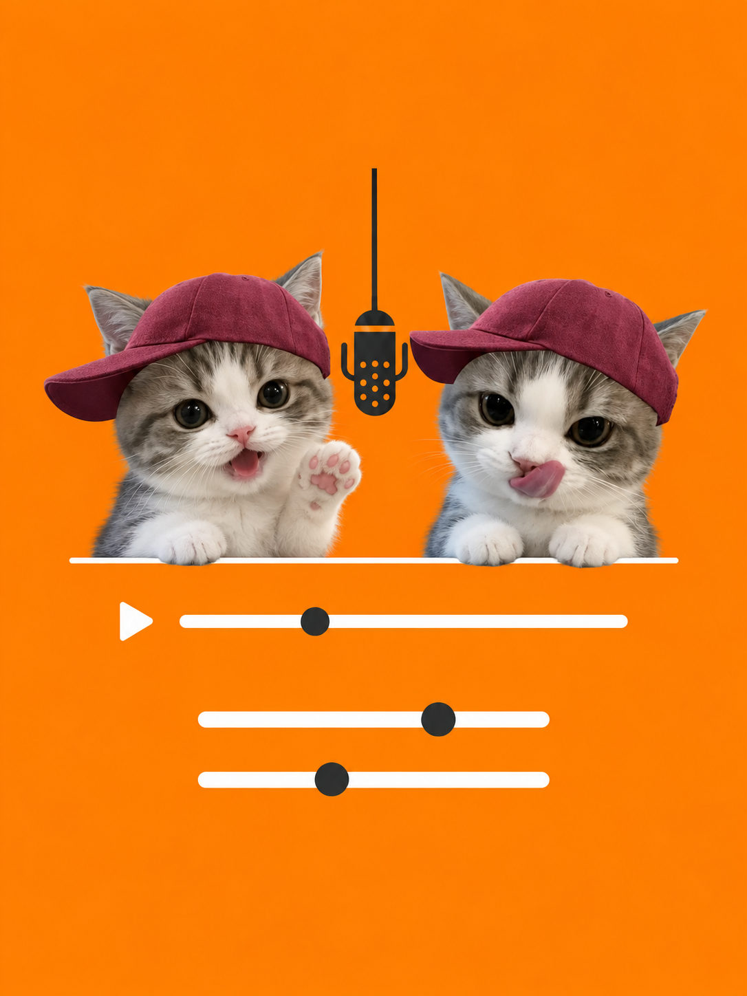 Two kittens with playback and adjustment controls illustrating how to review and refine a hotel lobby video