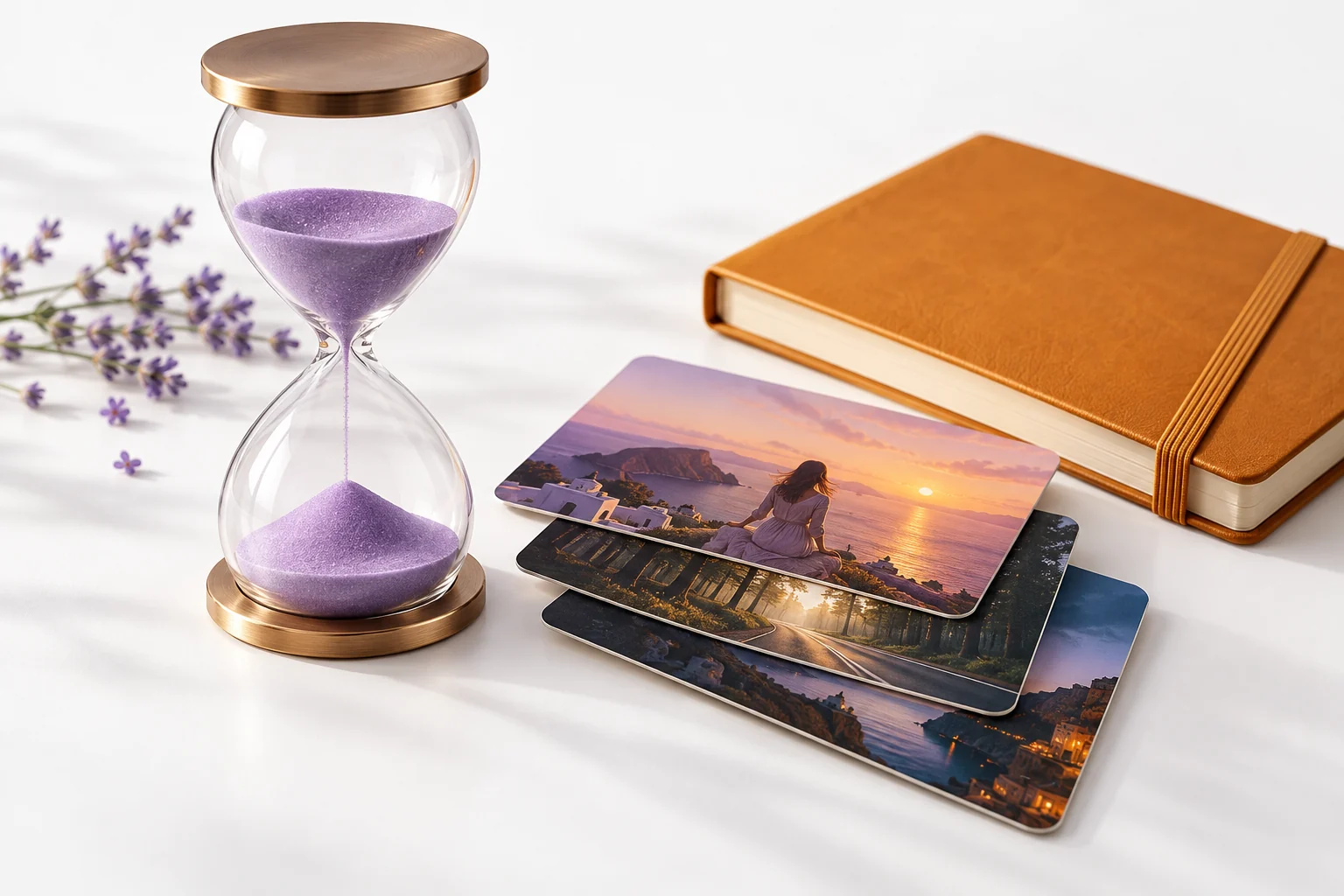 Original hourglass and cinematic scene-card illustration representing a finite creative trial window