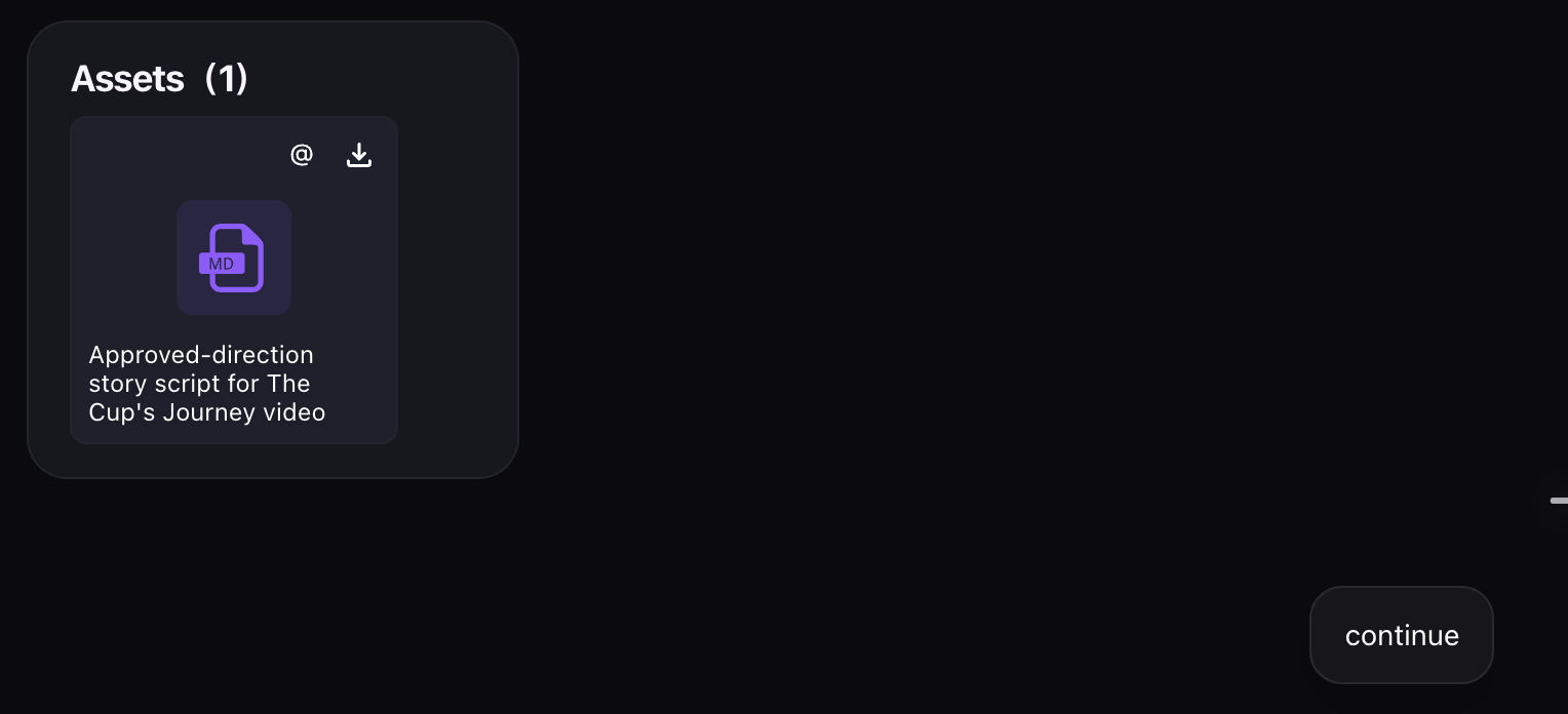 MOVO AI chatbox with the word 'continue' typed — resume a stalled workflow when MOVO AI does not proceed automatically