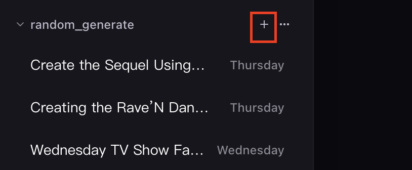 MOVO AI Project sidebar — click [+] to start a new conversation inside the same Project for a sequel